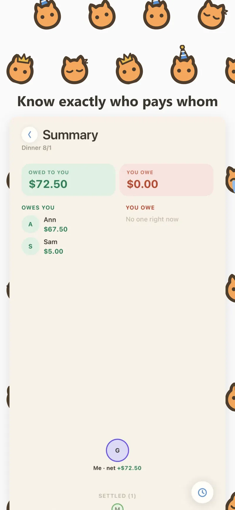 Summary screen showing who owes whom